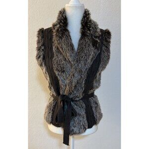 Women's XOXO 100% Acrylic Faux Fur Belted Brown Sweater Vest Size XL